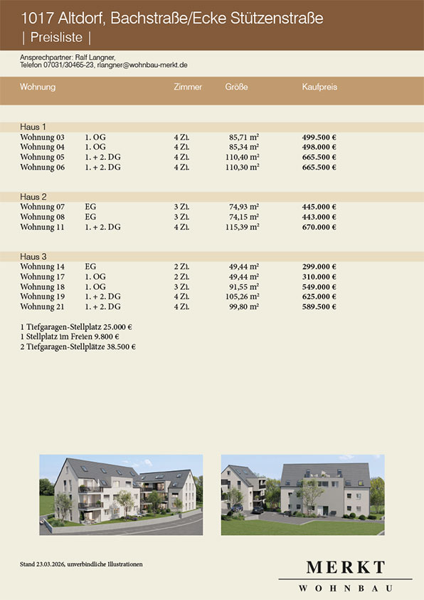 Preisinformation Eigentumswohnung in Altdorf Kreis Böblingen / Sindelfingen